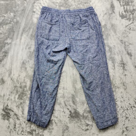 Old Navy Pants Womens M Blue Linen Blend Pull On Crop Cuffed Leg Drawstring - Picture 2 of 12